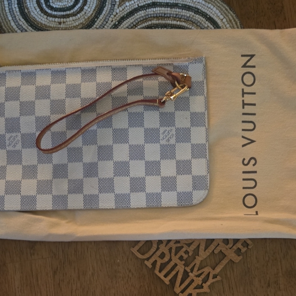 Louis Vuitton Blue and White Checkered Pouch